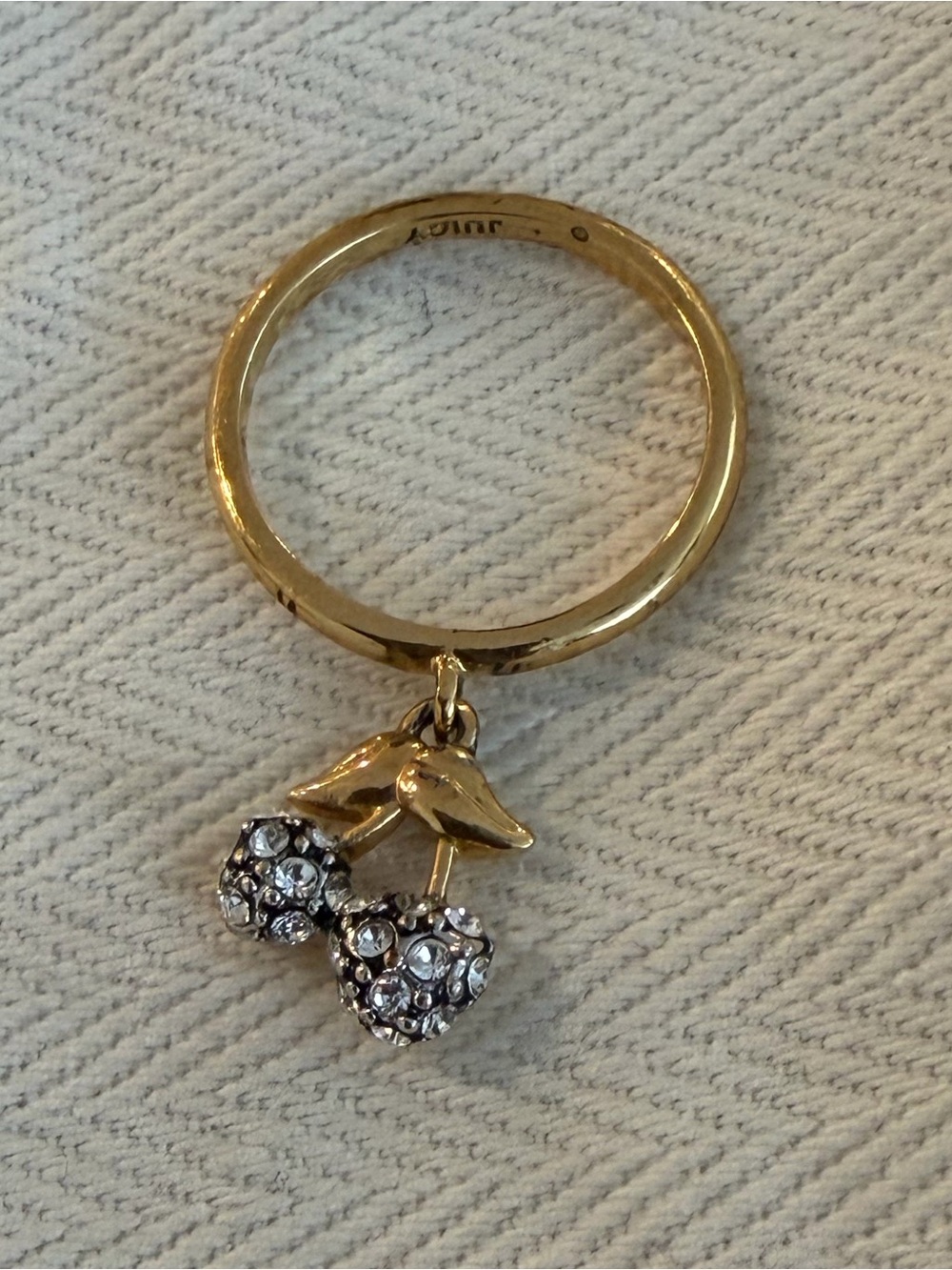Juicy Couture Gold Ring with Crystal Cherry Charm